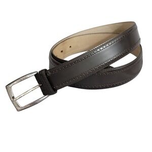 Hand-Made in Italy Dark Brown Vitello Palmelatto Calfskin Leather Belt Brass 38